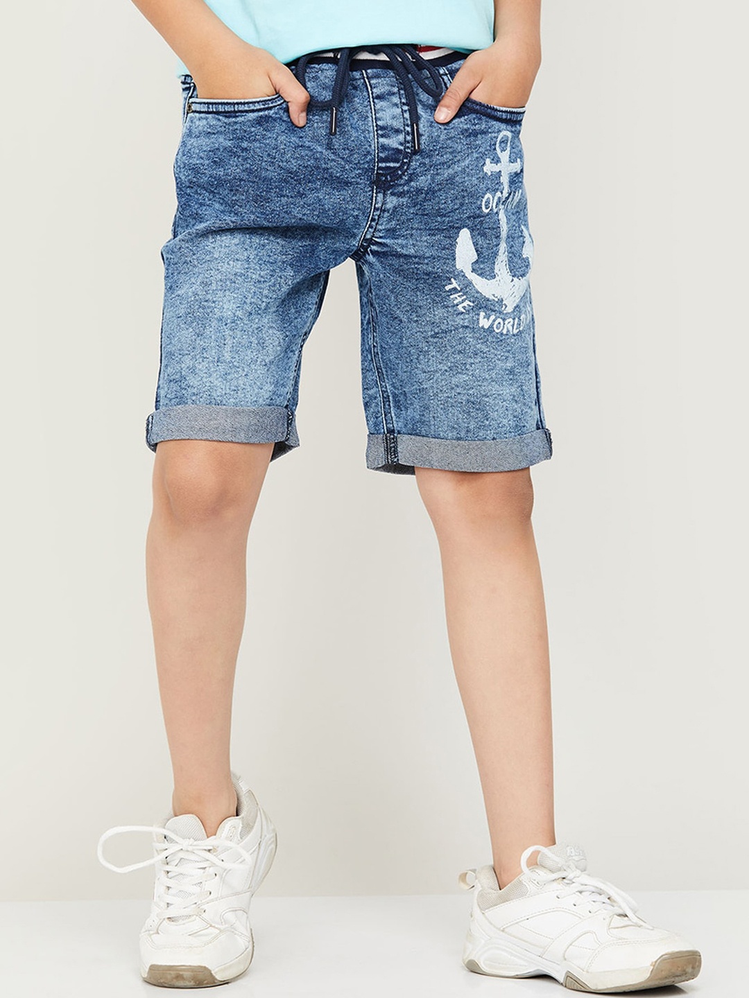 

Fame Forever by Lifestyle Boys Printed Cotton Washed Denim Shorts, Blue