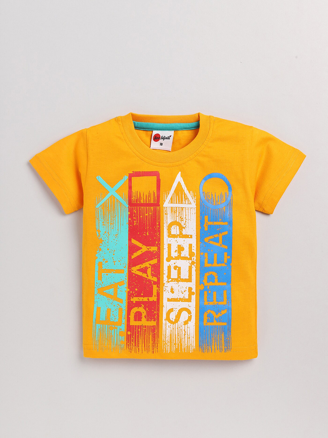 

Mars Infiniti Boys Typography Printed Pure Cotton T-shirt, Mustard