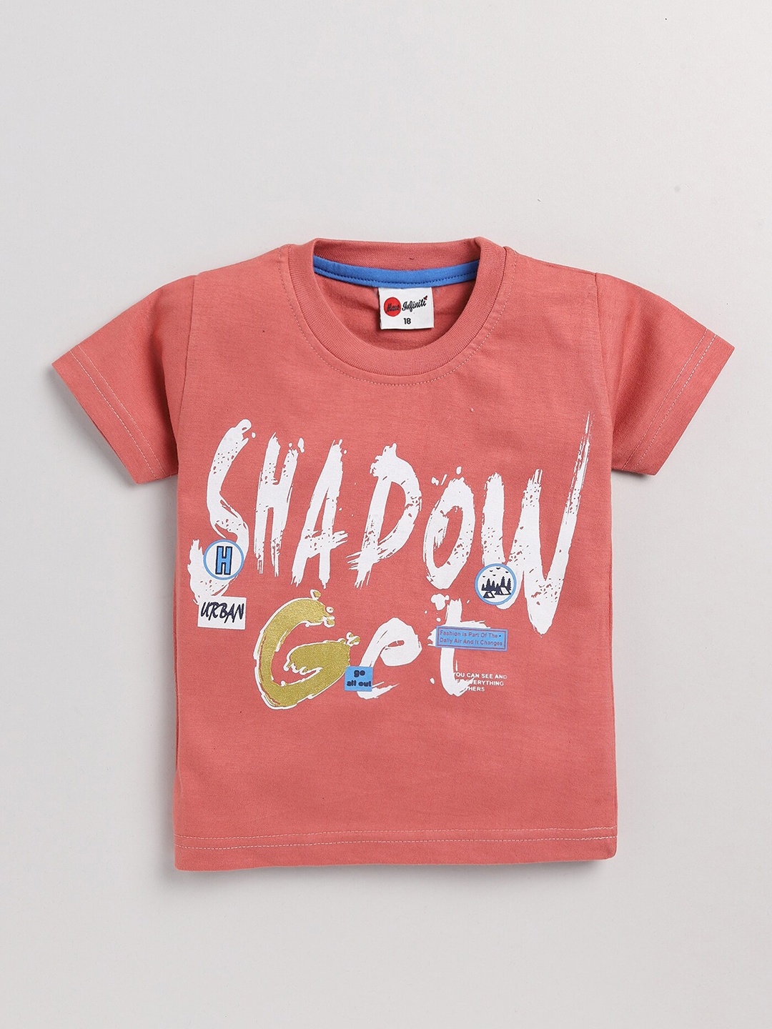 

Mars Infiniti Boys Typography Printed Pure Cotton T-shirt, Peach