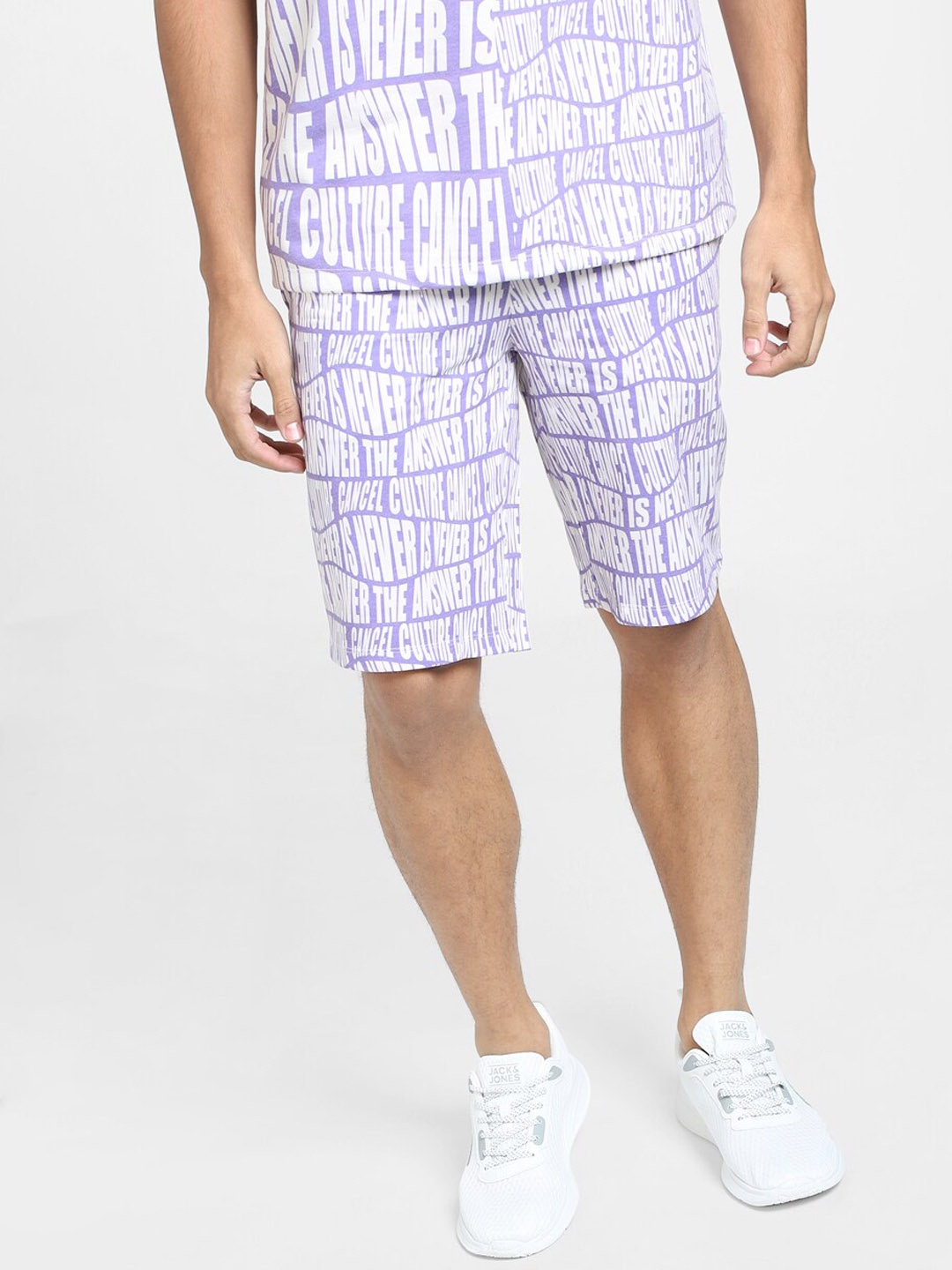 

Jack & Jones Men Cotton Typography Printed Mid-Rise Shorts, Purple