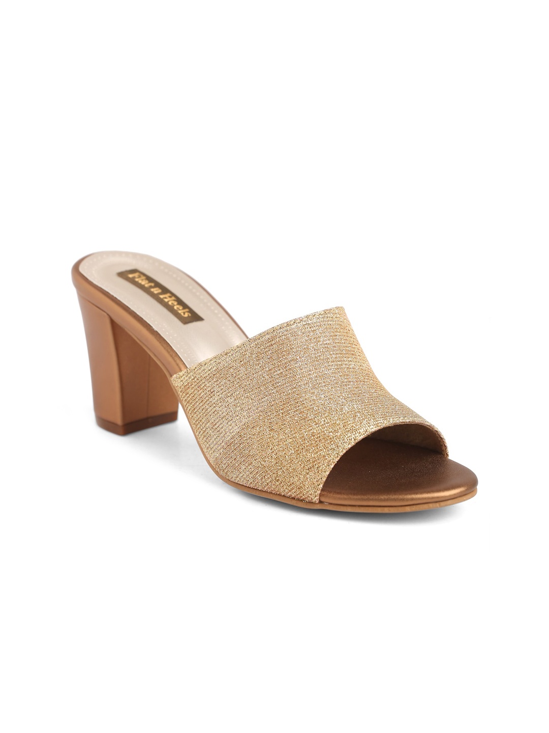 

Flat n Heels Woven Design Open Back Block Heels, Gold