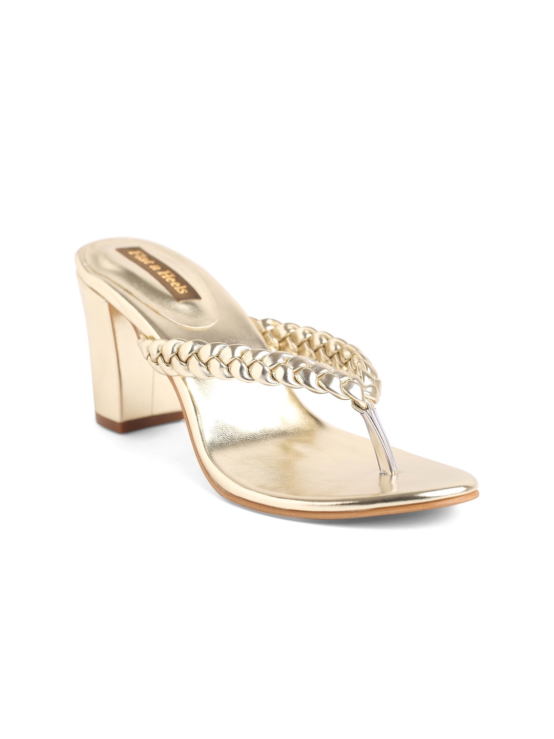 

Flat n Heels Open Toe Block Heels With Open Back, Gold