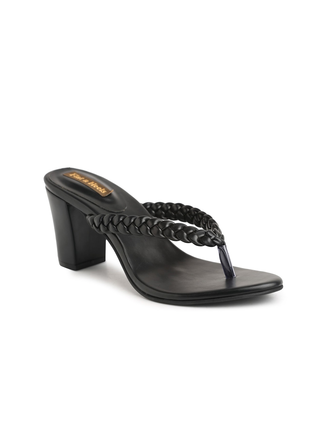 

Flat n Heels Braided Open Toe Block Heels, Black
