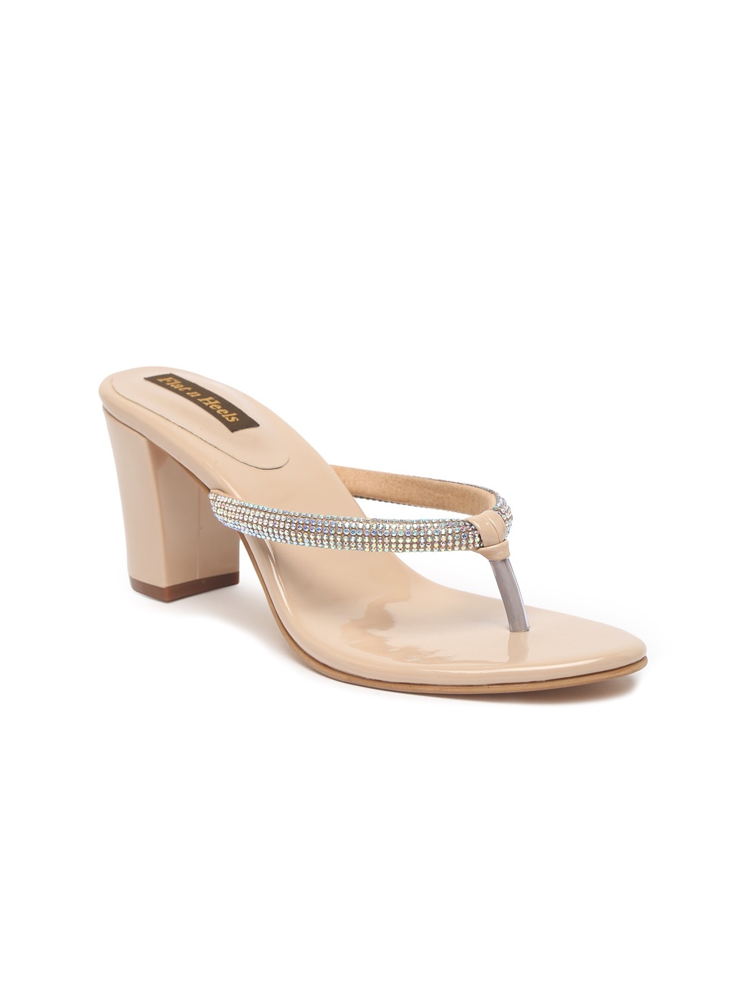 

Flat n Heels Embellished Open Toe Block Heels, Beige