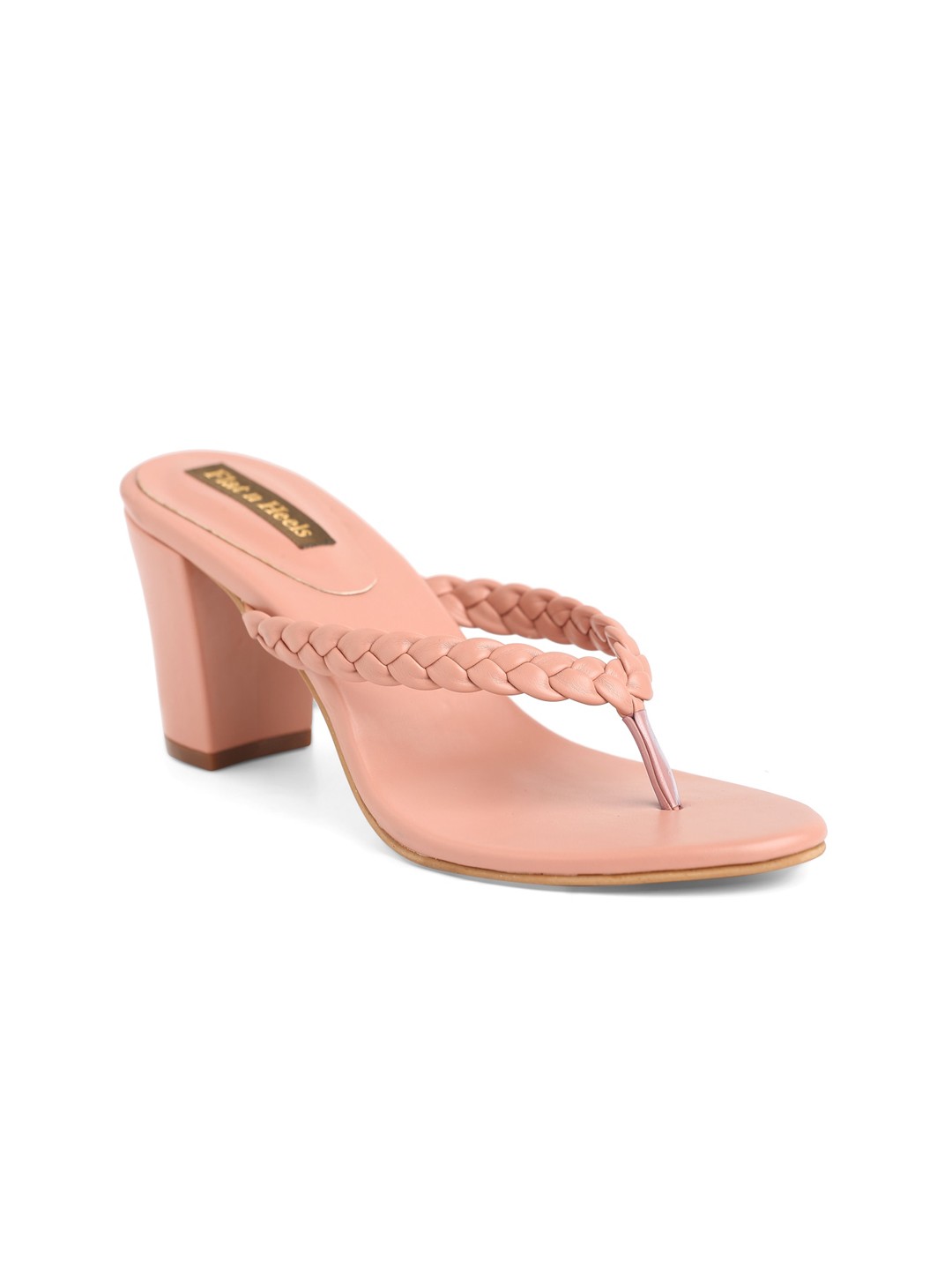 

Flat n Heels Braided Open Toe Block Heels, Pink