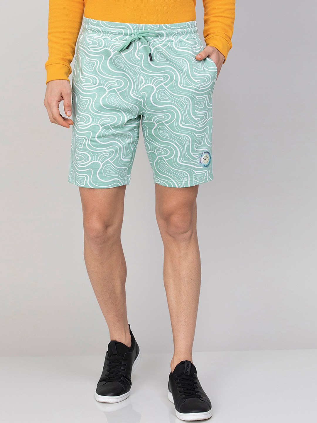 

SmileyWorld Men Abstract Printed Cotton Shorts, Green