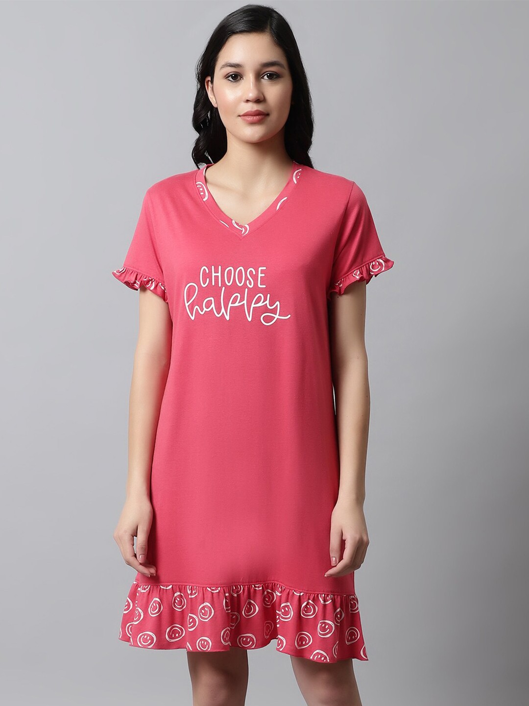 

Kanvin Typography Printed Nightdress, Red