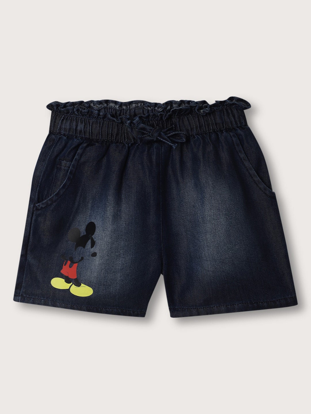 

Blue Giraffe Girls Mickey Mouse Printed Pure Cotton Denim Shorts