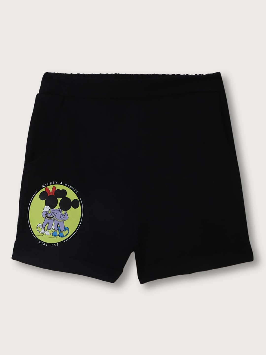 

Blue Giraffe Girls Mickey & Minnie Printed Pure Cotton Denim Regular Shorts, Black