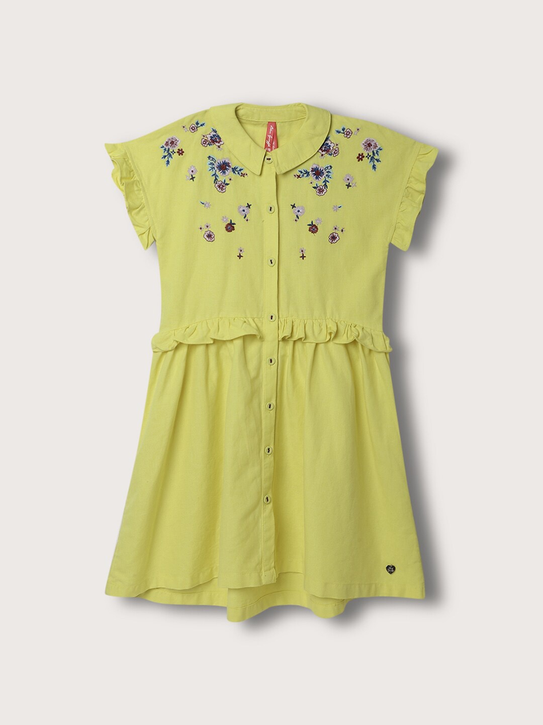 

Blue Giraffe Girls Shirt Collar Linen Shirt Dress, Green