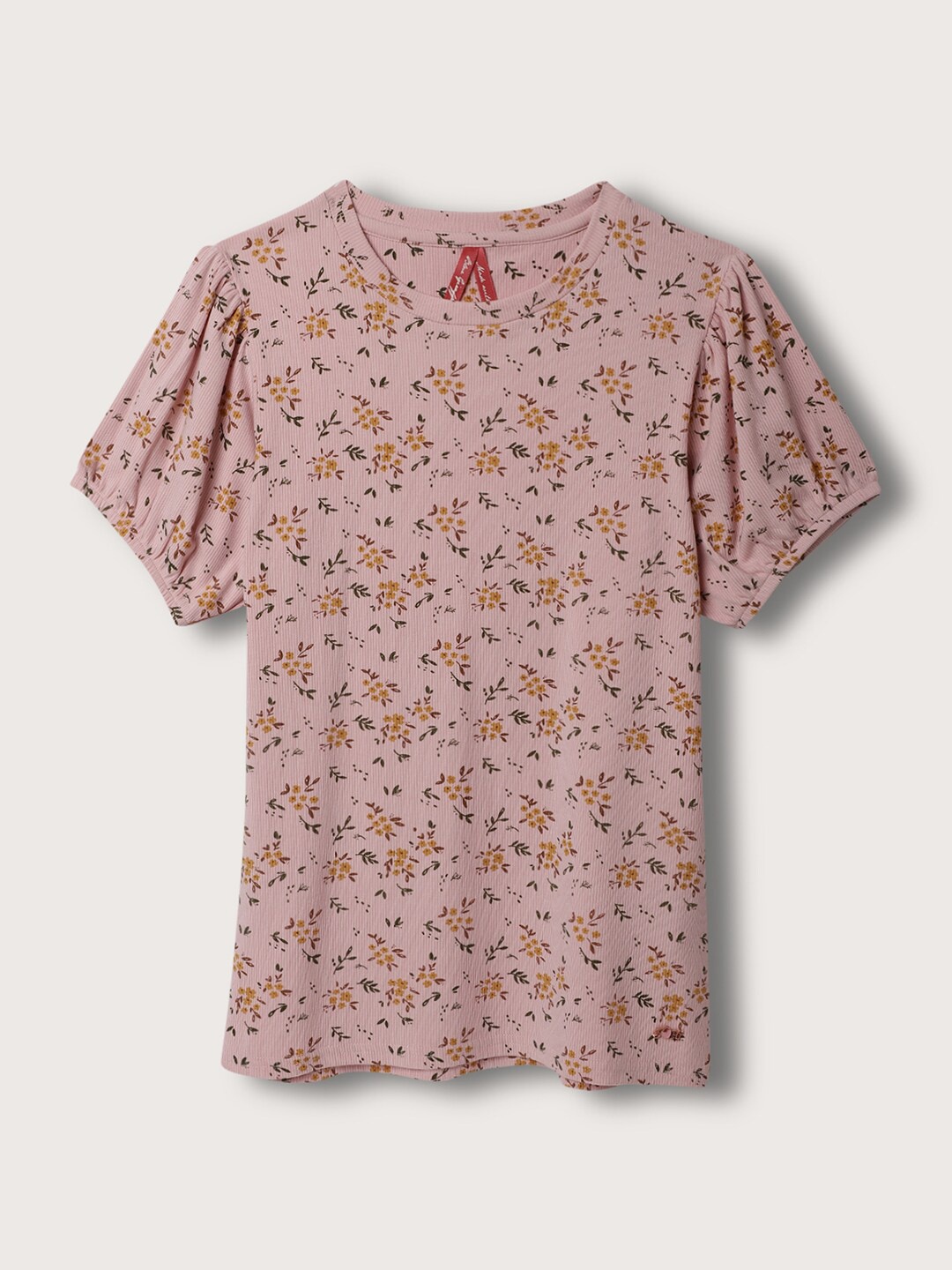 

Blue Giraffe Girls Floral Printed Puff Sleeves Top, Pink