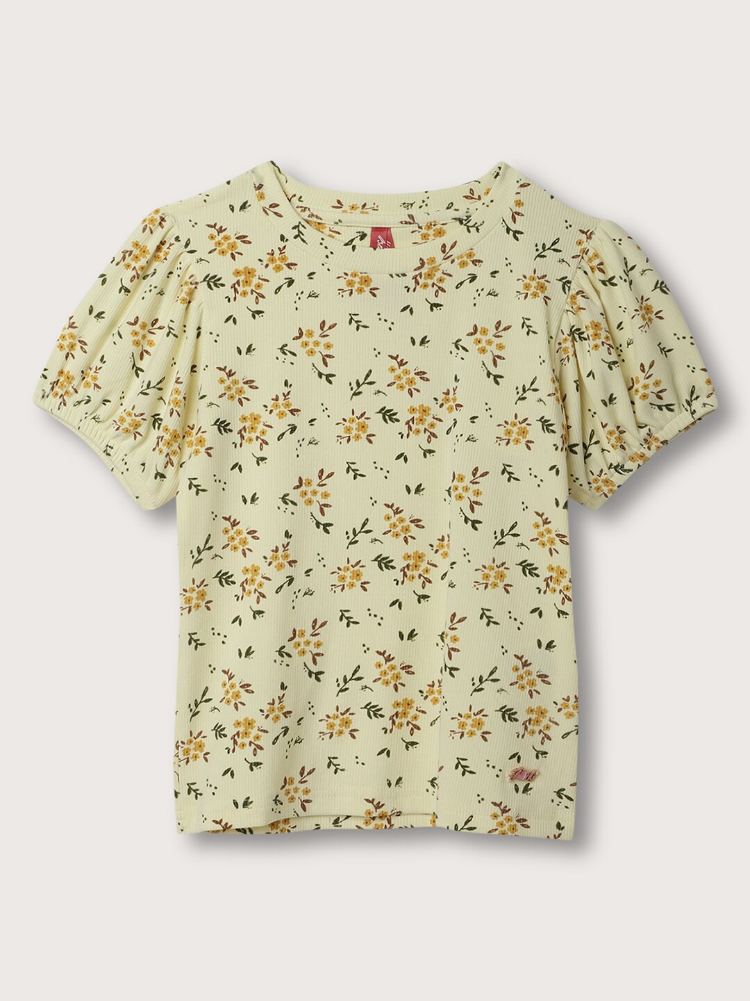 

Blue Giraffe Girls Floral Printed Puff Sleeves Top, Yellow