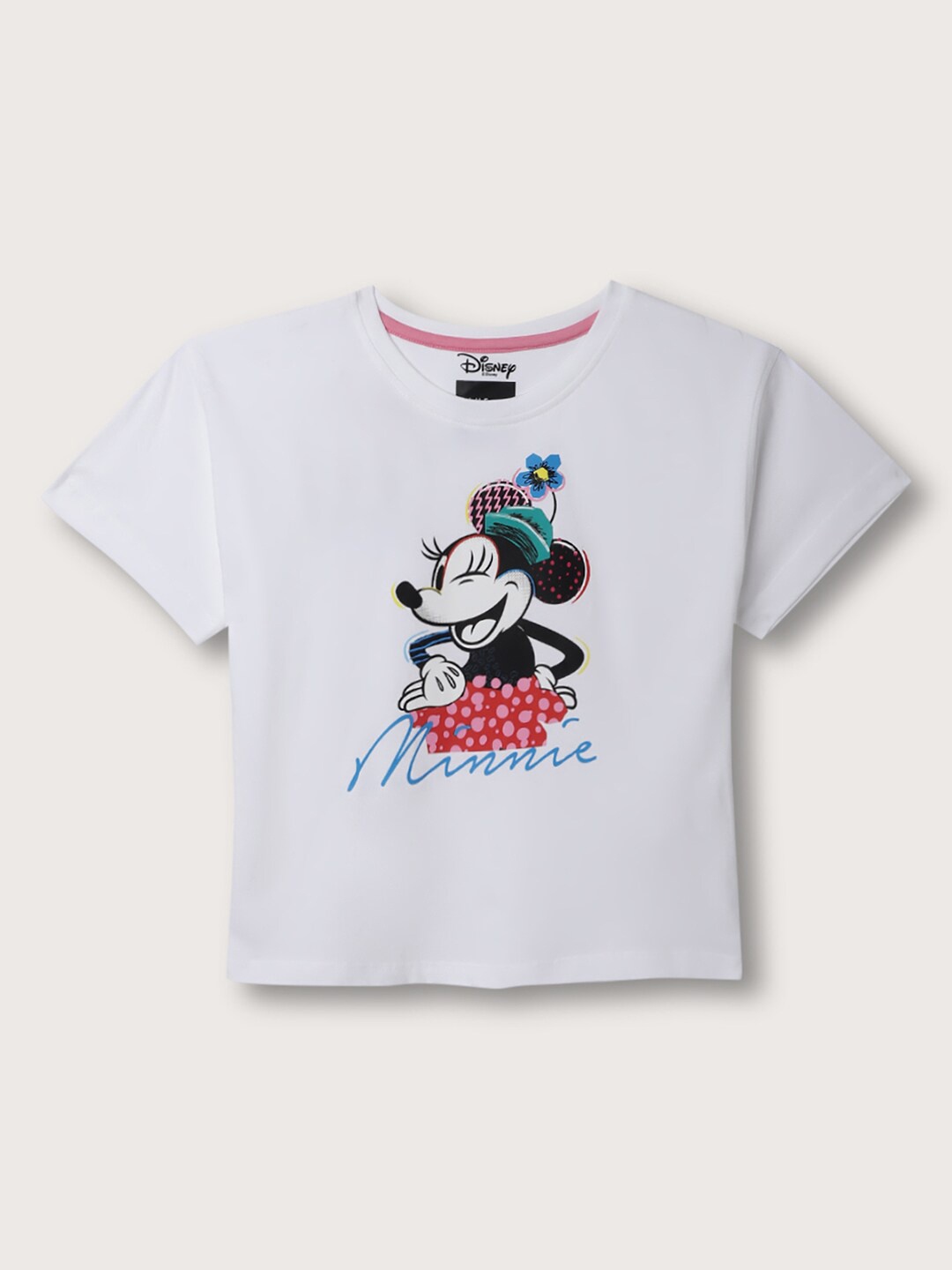 

Blue Giraffe Minnie Mouse Printed Pure Cotton T-shirt, White