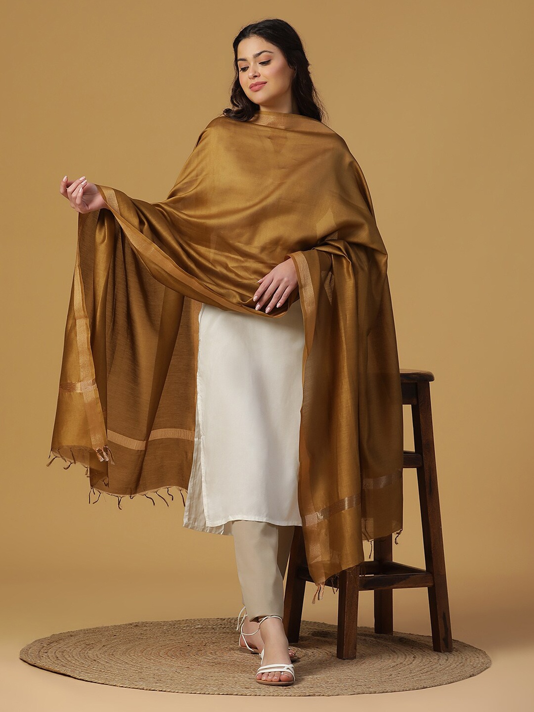 

SHINGORA Cotton Silk Dobby Dupatta, Gold