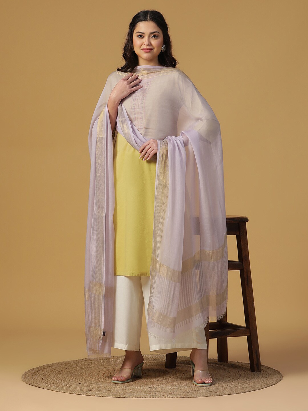 

SHINGORA Dobby Woven Dupatta with Zari, Lavender