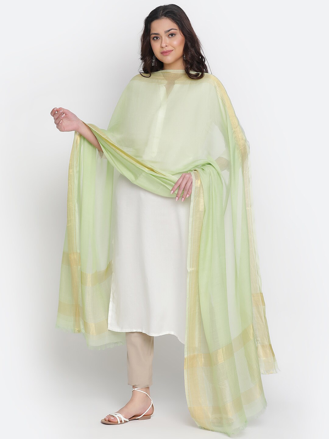 

SHINGORA Dobby Woven Zari Dupatta, Green