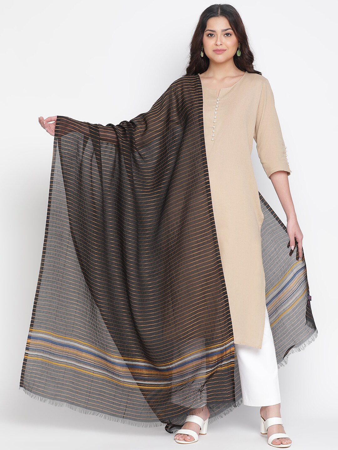 

SHINGORA Silk Blend Dobby Dupatta, Black
