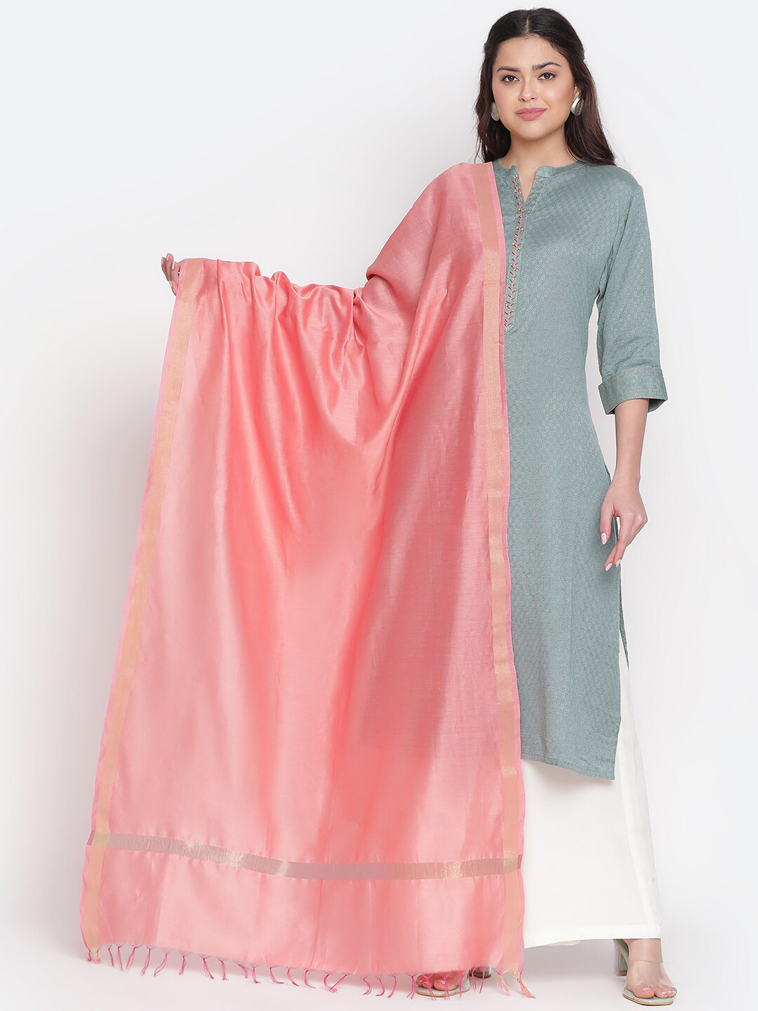 

SHINGORA Cotton Silk Dupatta with Zari, Pink