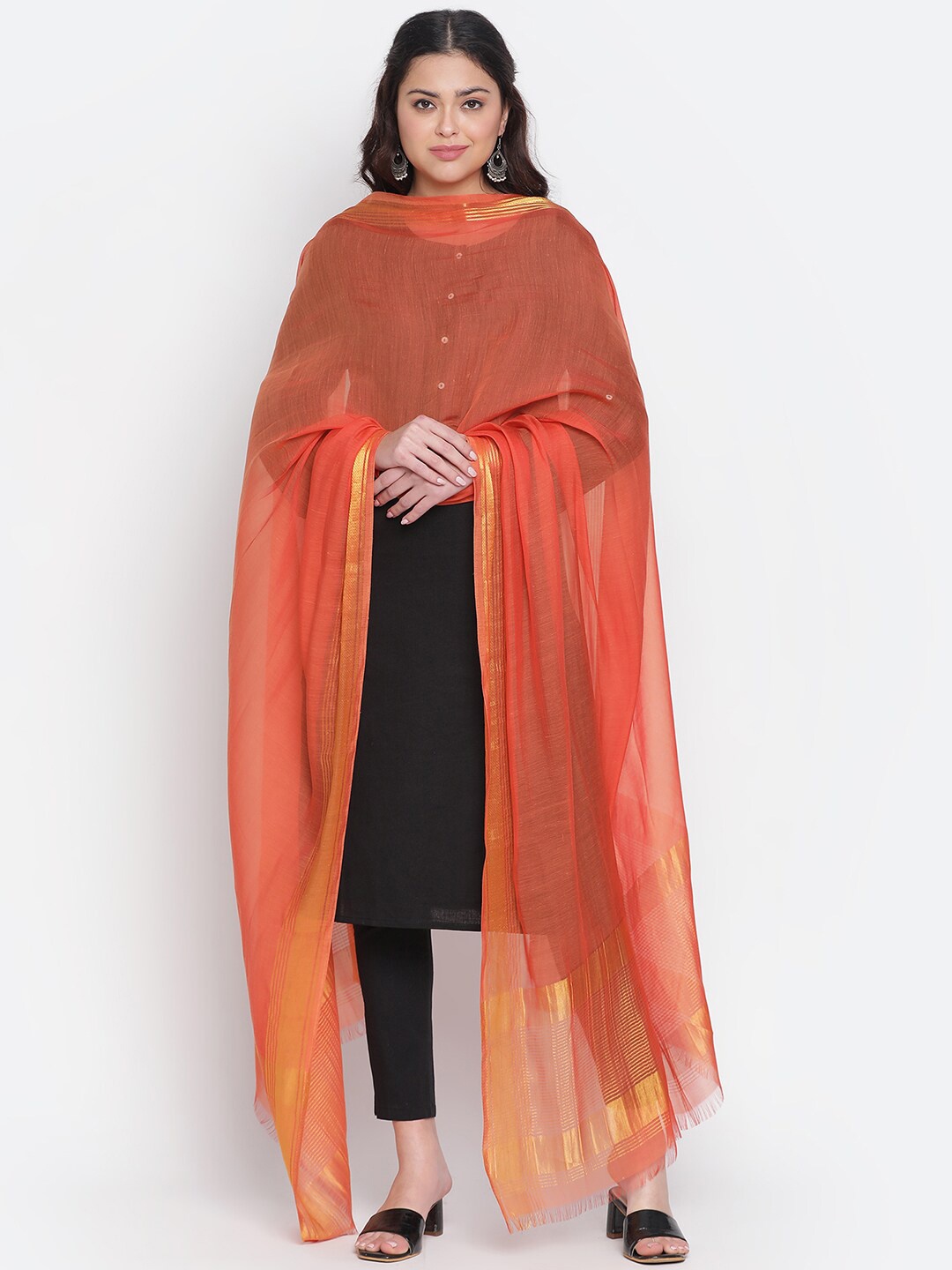 

SHINGORA Dobby Woven Dupatta with Zari, Rust