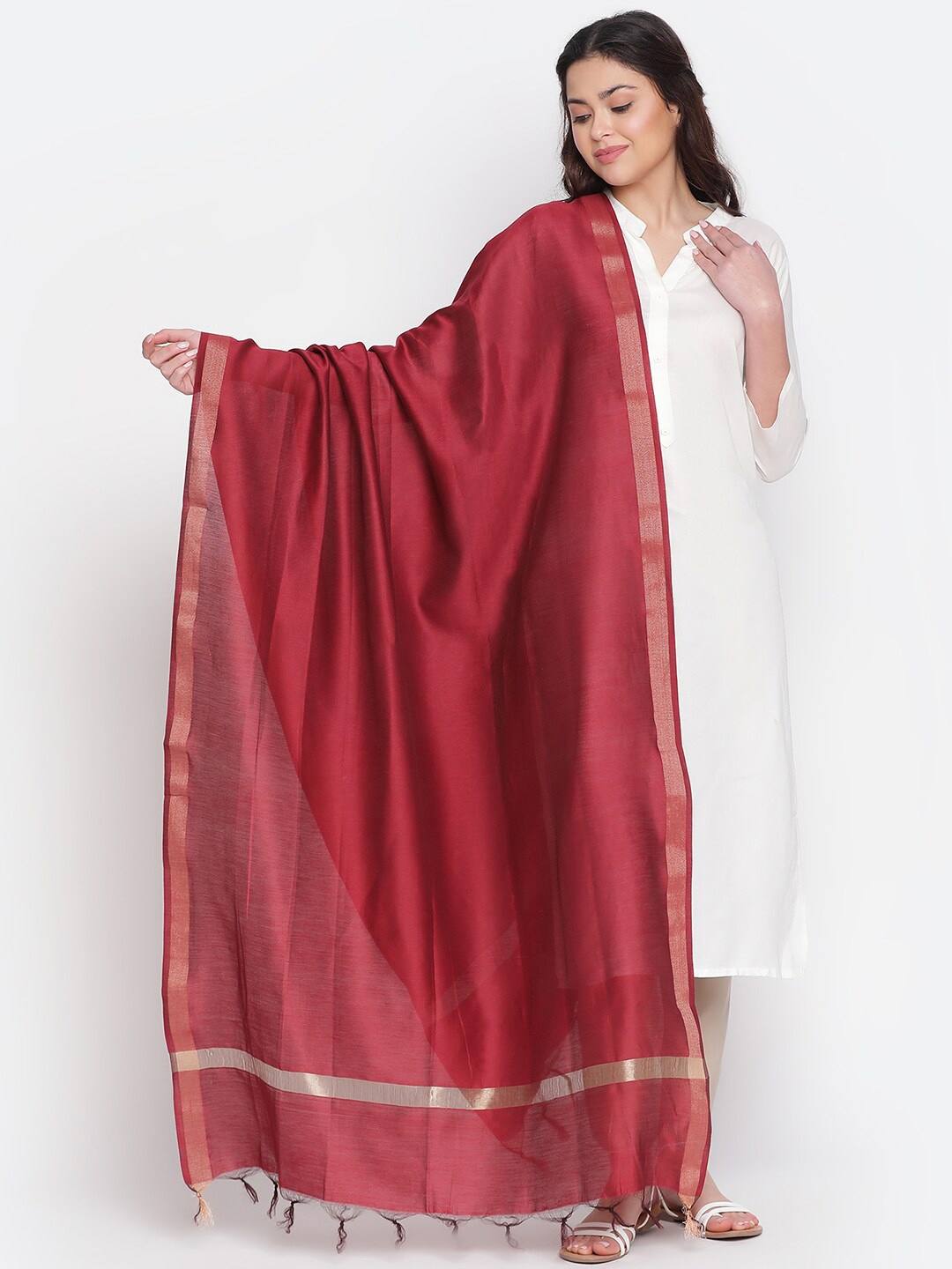 

SHINGORA Cotton Silk Dupatta with Zari, Maroon