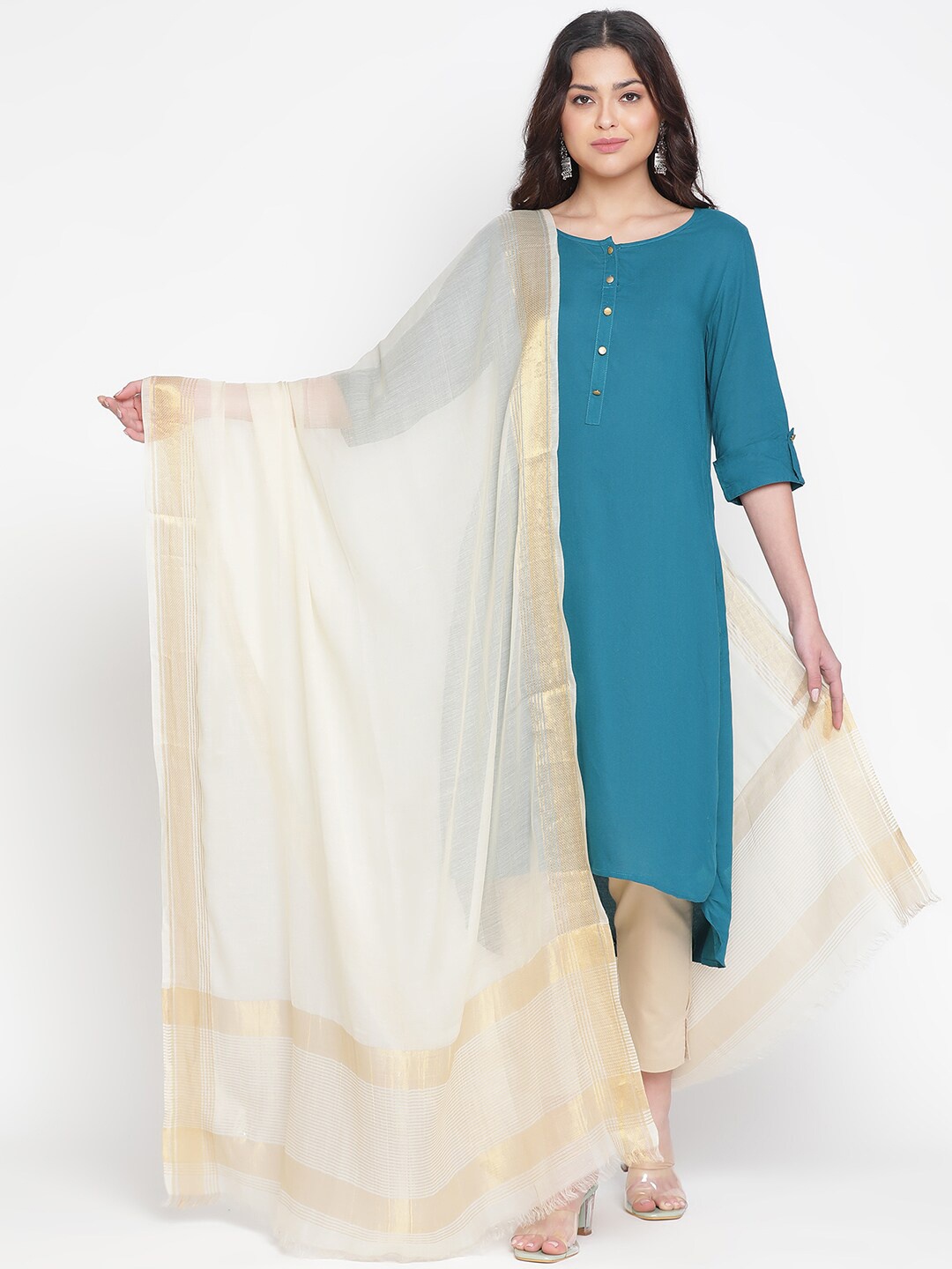 

SHINGORA Woven Zari Dupatta, Off white