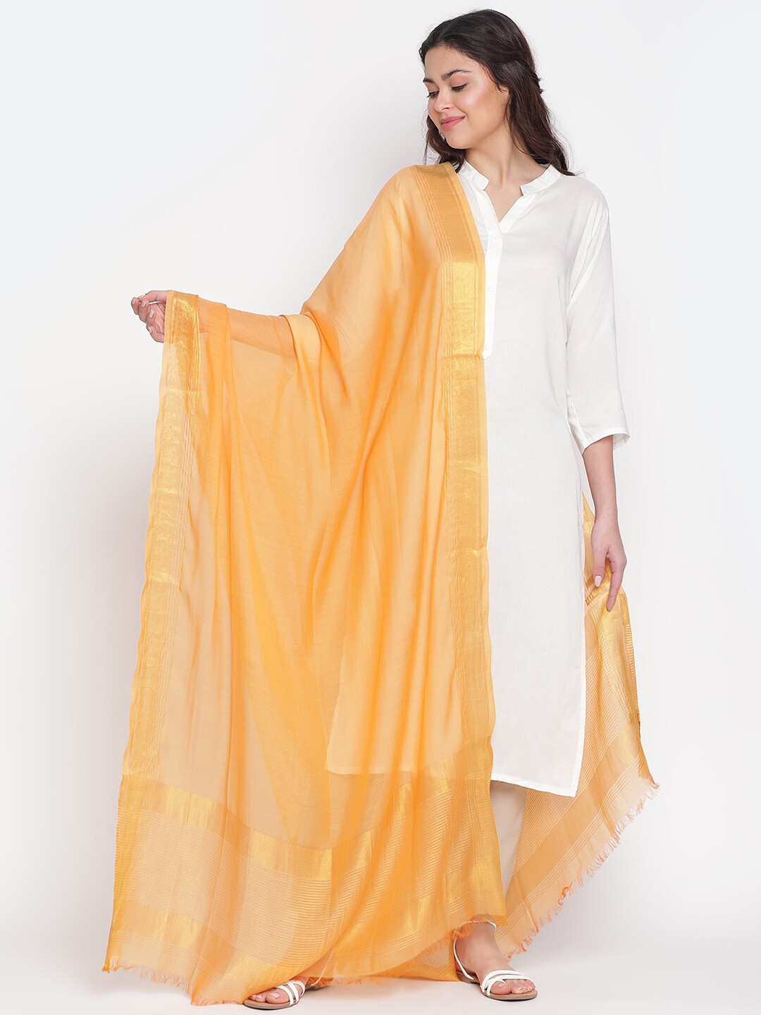 

SHINGORA Woven Zari Dupatta, Mustard