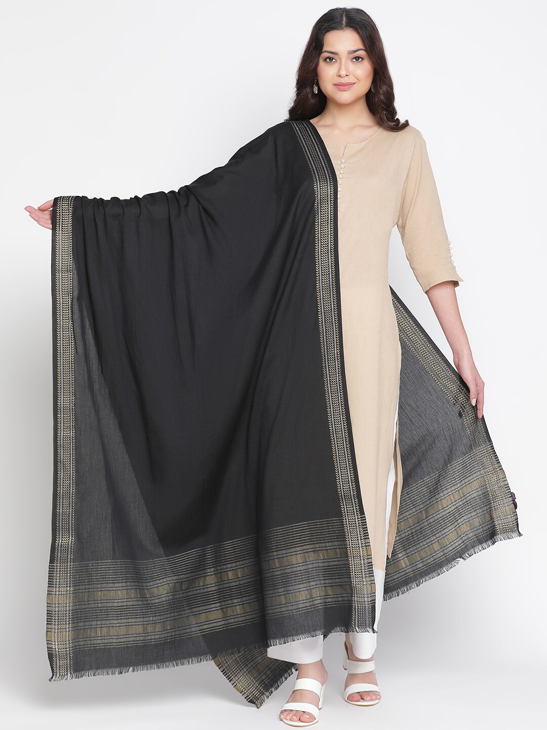 

SHINGORA Cotton Tencel Dupatta, Black