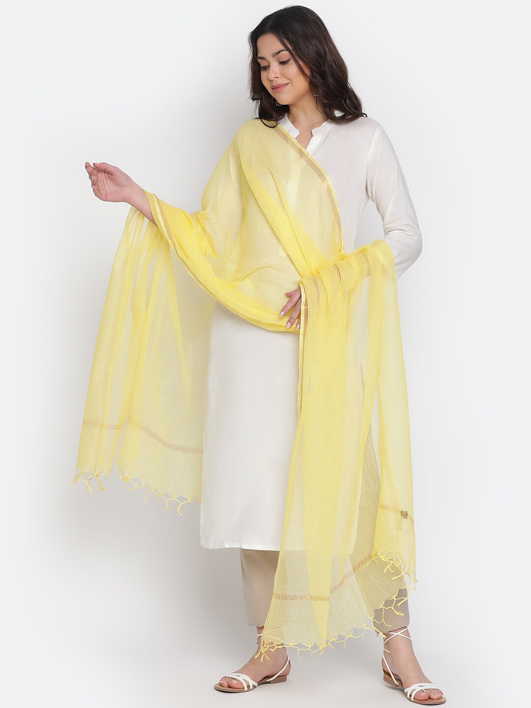 

SHINGORA Cotton Silk Blend Dupatta, Yellow