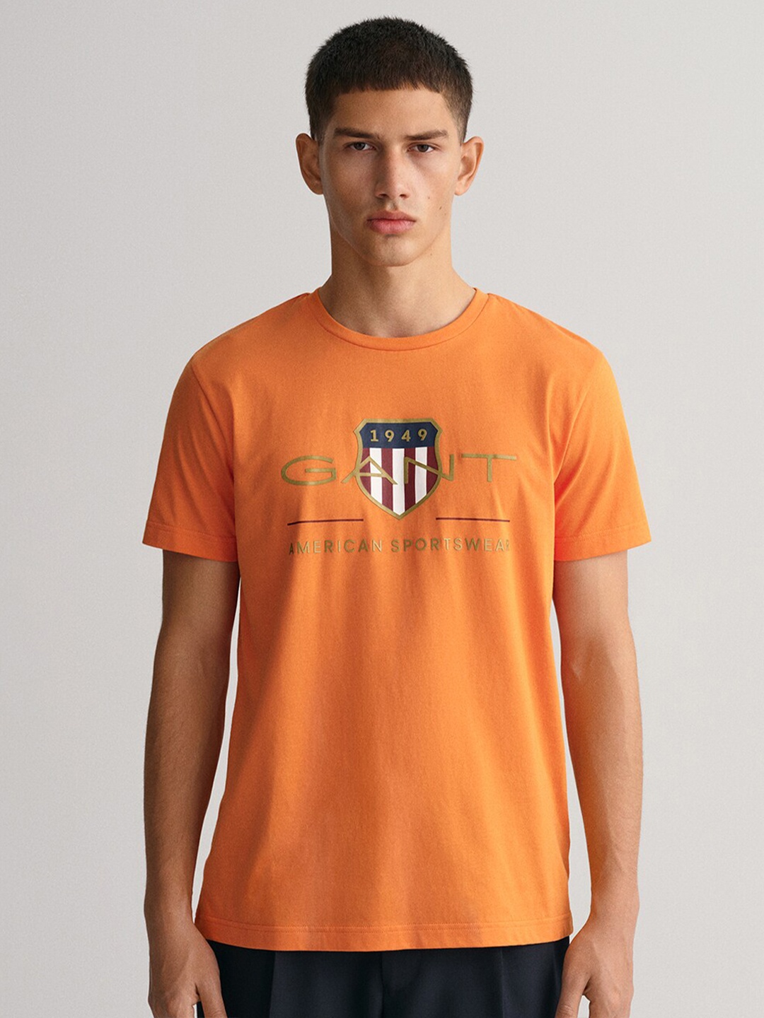 GANT Men Typography Printed Cotton T-shirt, Orange