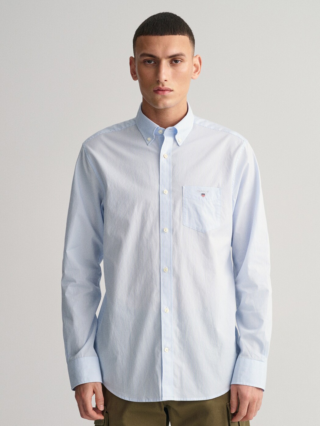 

GANT Comfort Vertical Striped Striped Cotton Casual Shirt, Blue