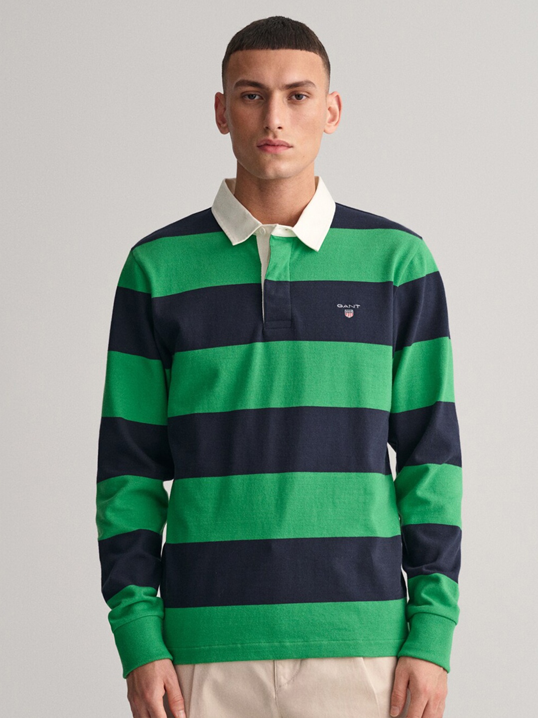 

GANT Striped Polo Collar Cotton T-shirt, Green