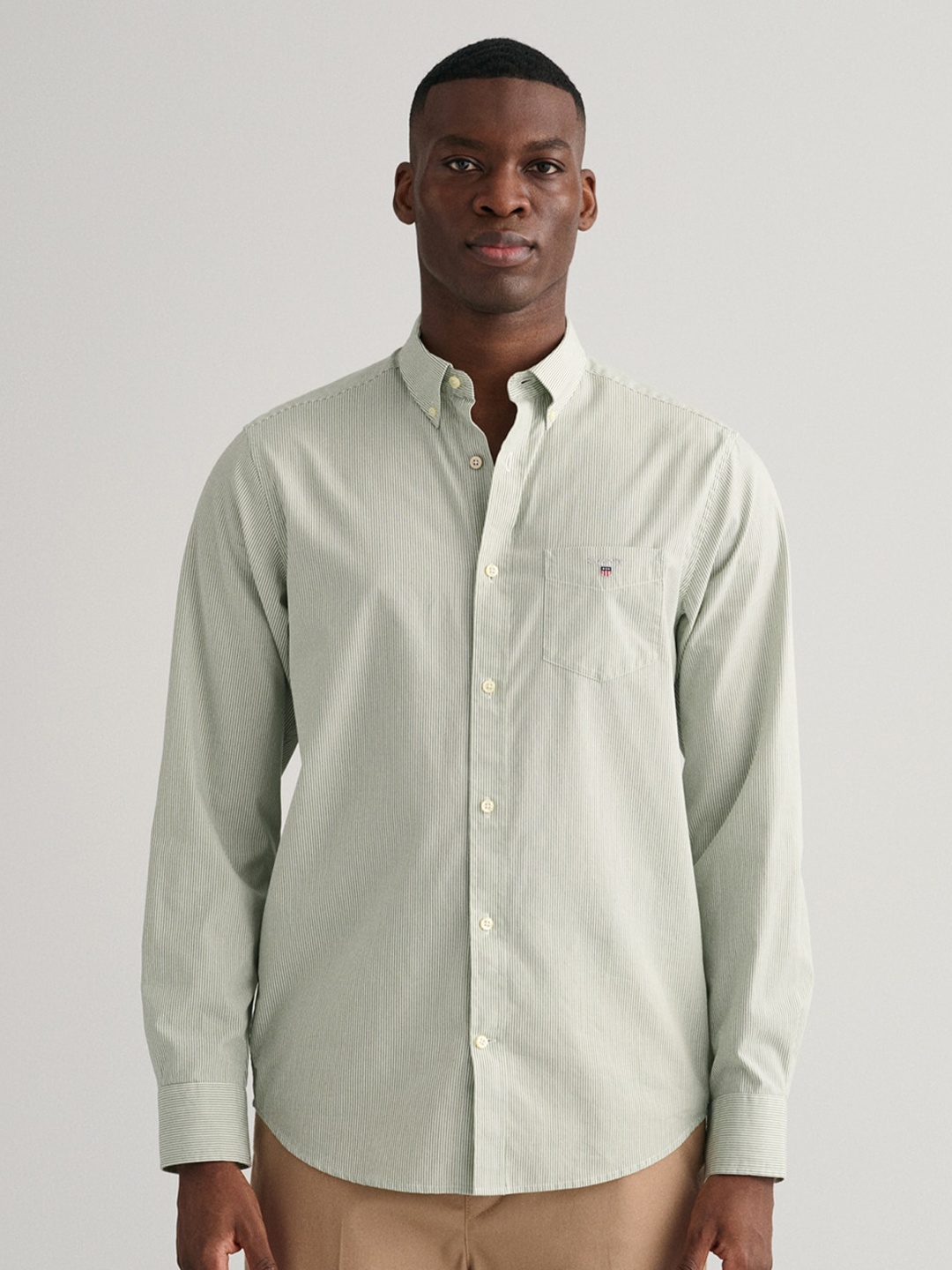 

GANT Comfort Vertical Striped Formal Cotton Shirt, Olive