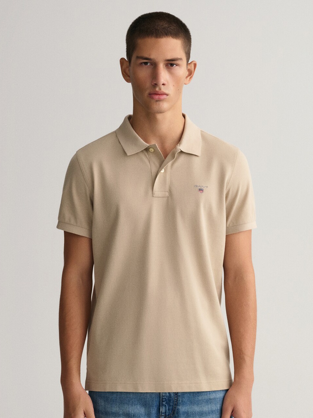 

GANT Men Polo Collar Short Sleeve Cotton T-shirt, Beige