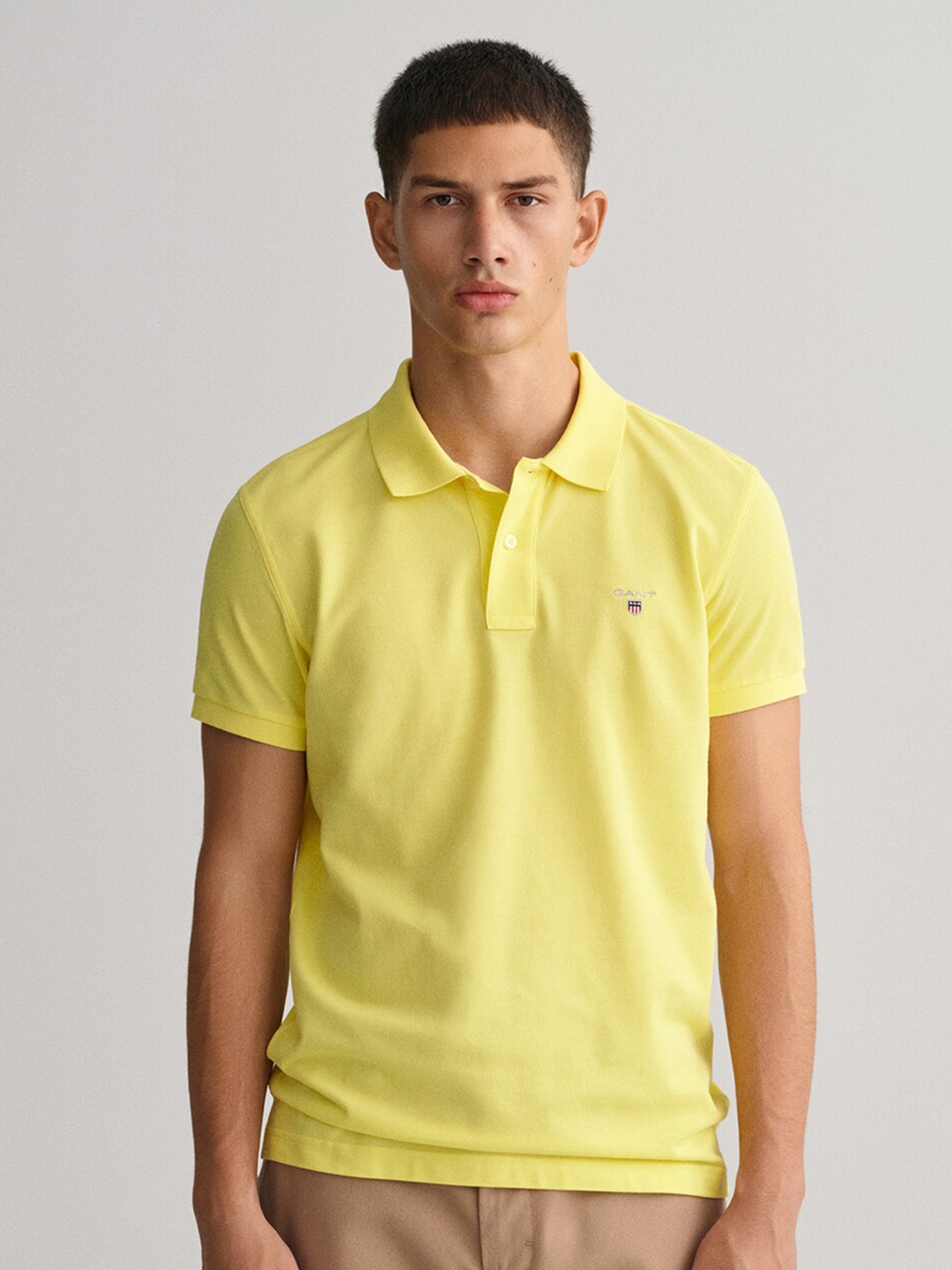 

GANT Men Polo Collar Slim Fit Cotton T-shirt, Yellow