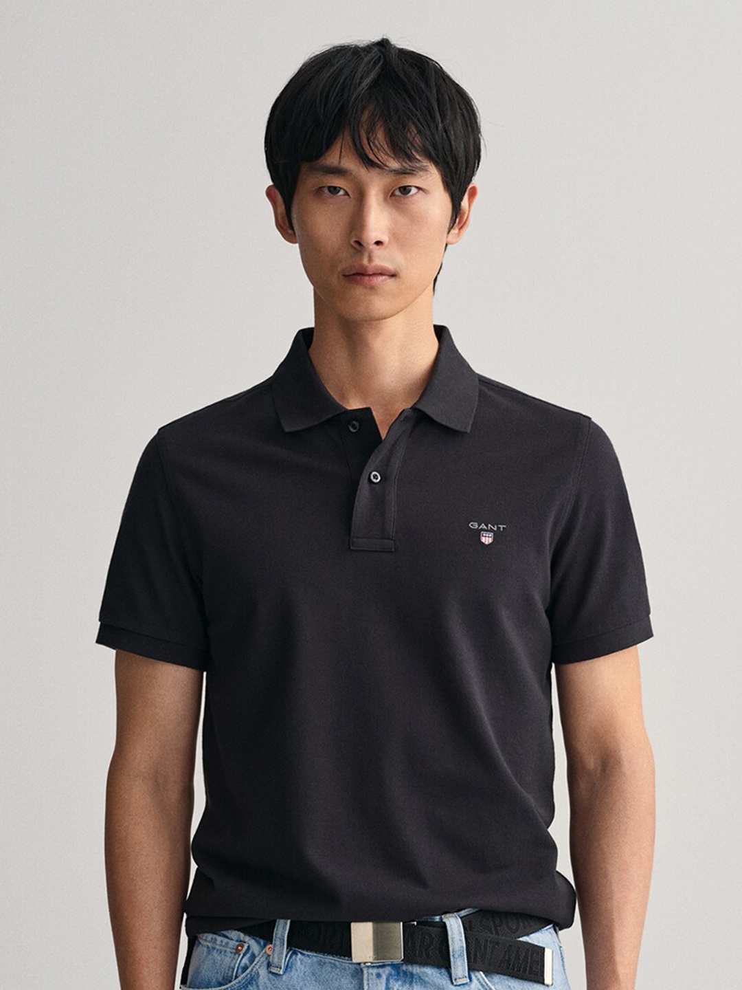 

GANT Polo Collar Cotton T-shirt, Black