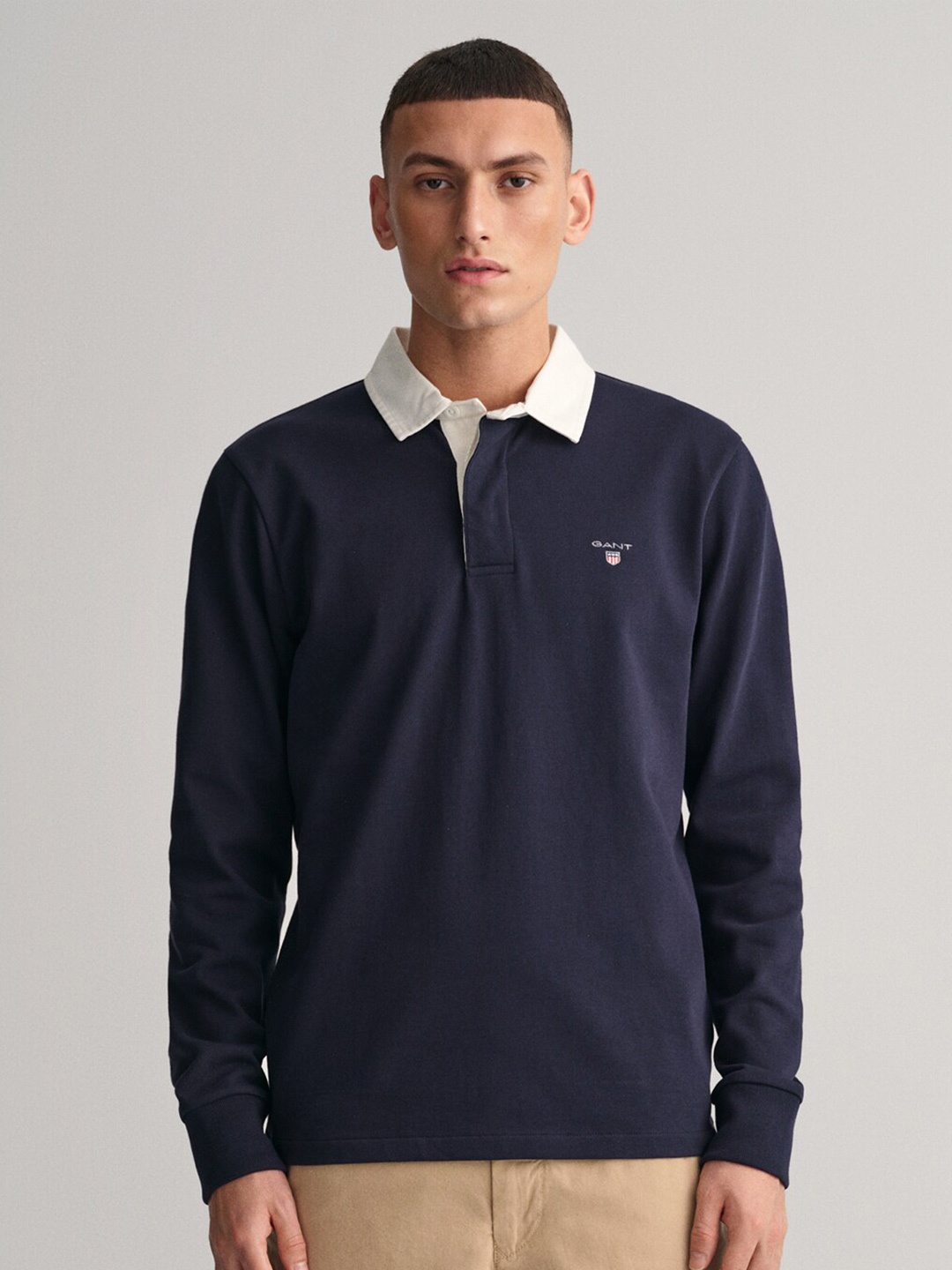 

GANT Polo Collar Long Sleeve Cotton T-shirt, Blue
