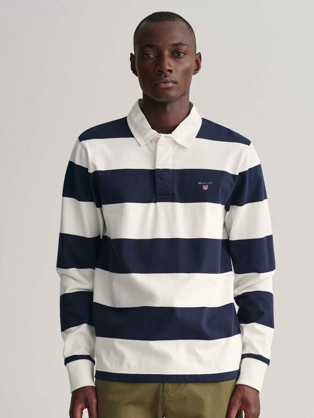 

GANT Striped Polo Collar Cotton T-shirt, White