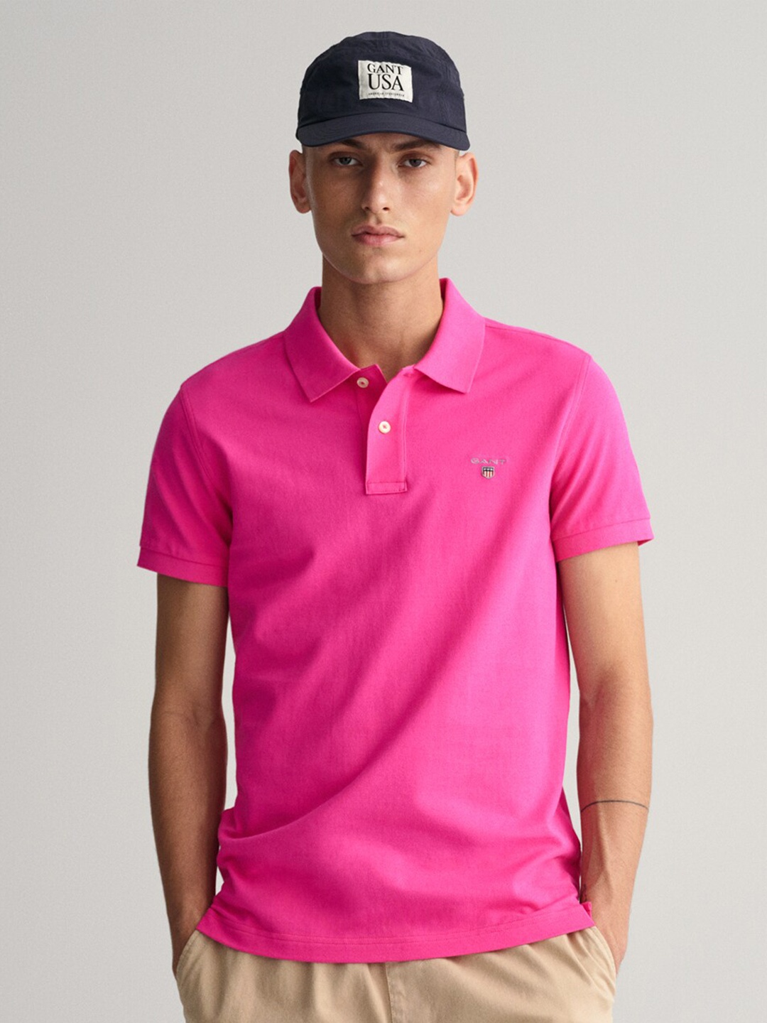 

GANT Polo Collar Cotton Slim Fit T-shirt, Pink