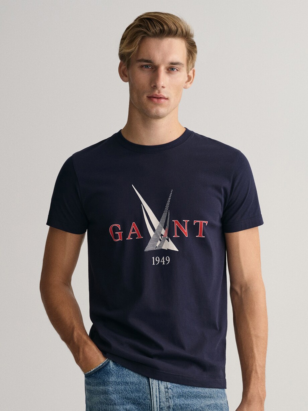 

GANT Typography Printed Cotton T-shirt, Navy blue