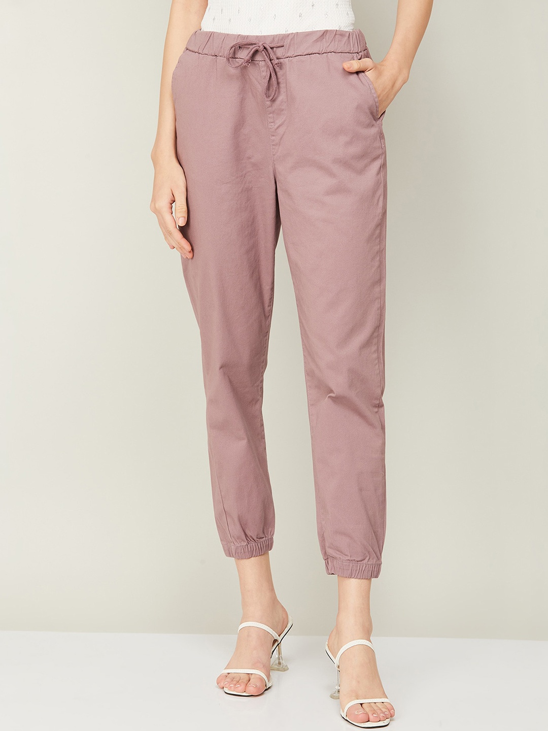 

CODE by Lifestyle Women High-Rise Cotton Joggers, Beige