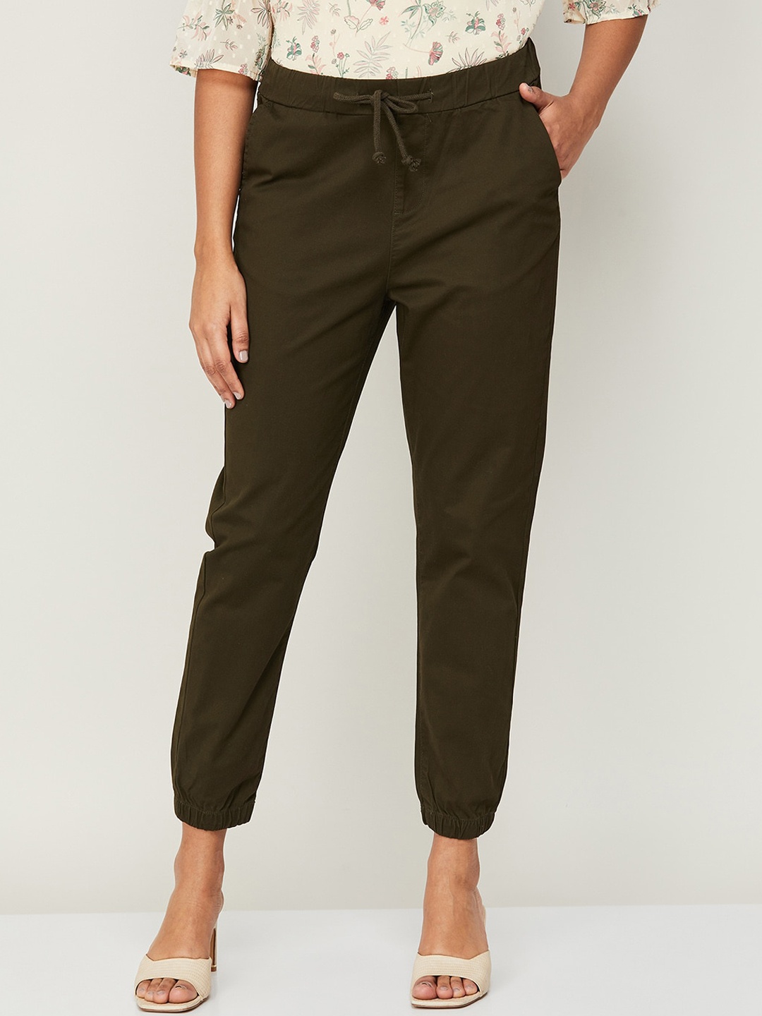 

CODE by Lifestyle Women High-Rise Cotton Joggers, Olive