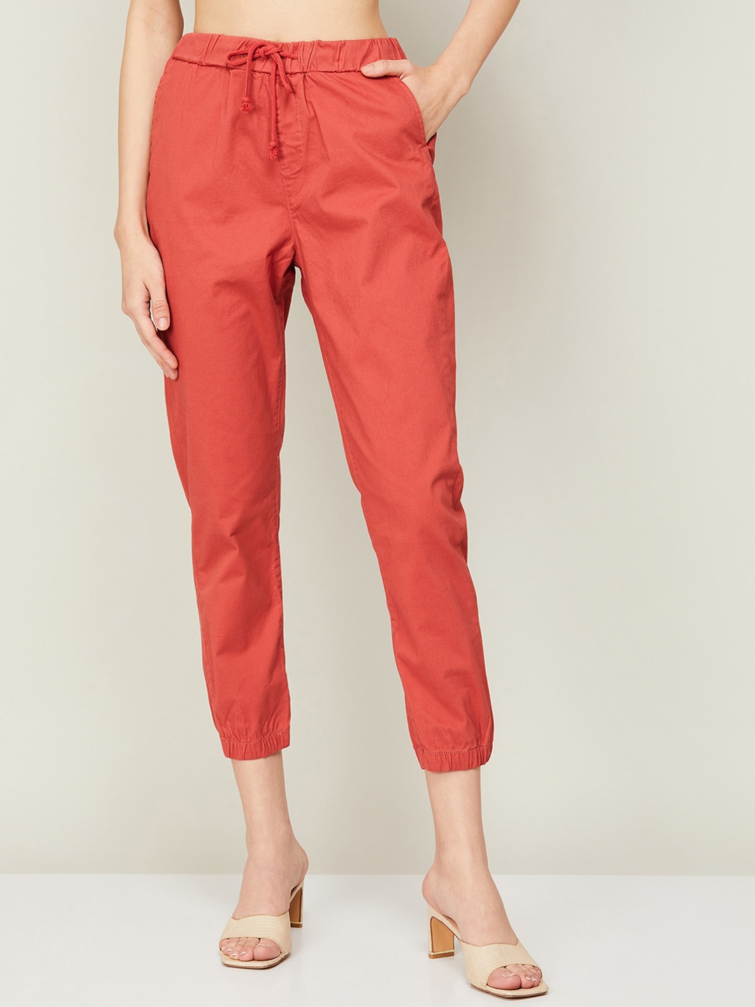 

CODE by Lifestyle Women High-Rise Cotton Cropped Joggers, Rust