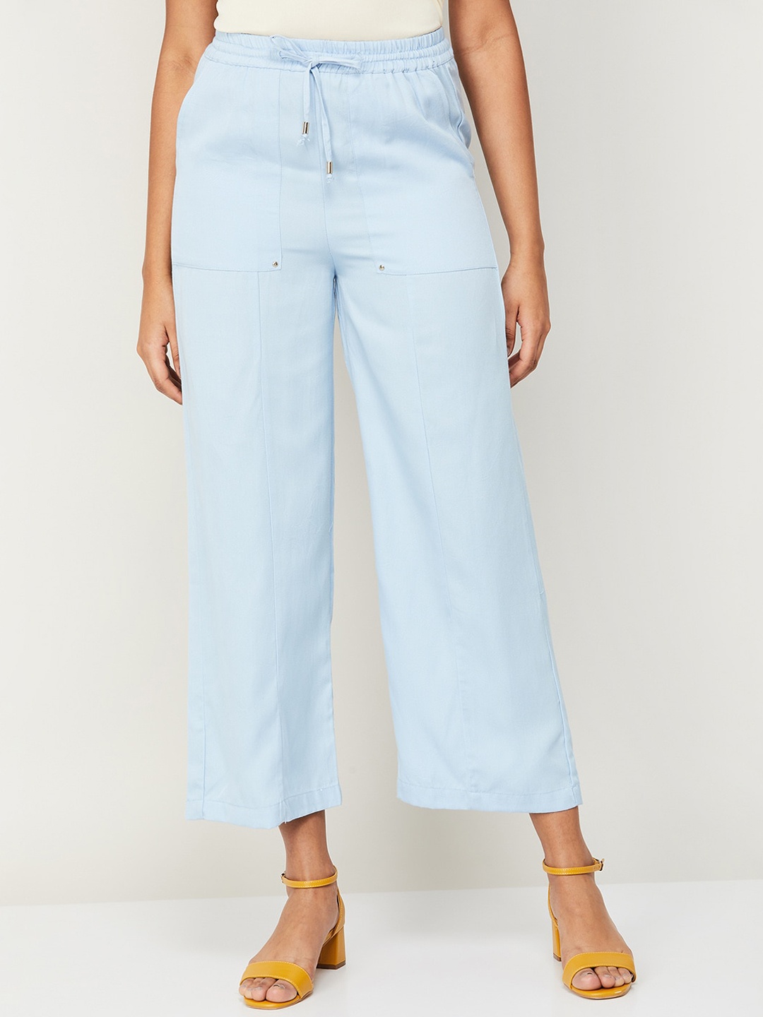 

Ginger by Lifestyle Women High-Rise Cotton Parallel Trousers, Blue