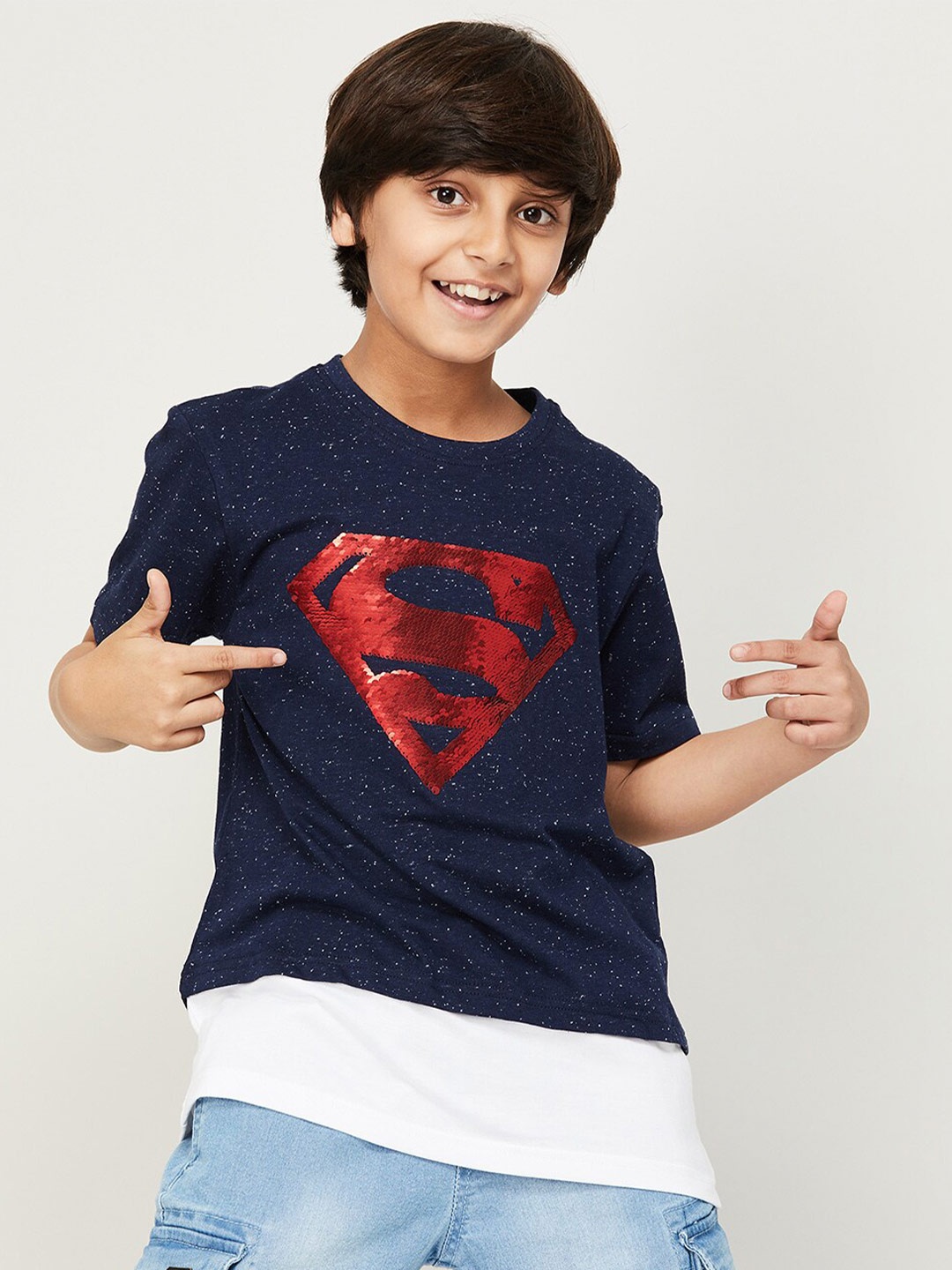 

Fame Forever by Lifestyle Boys Superman Printed Short Sleeves Cotton T-shirt, Navy blue