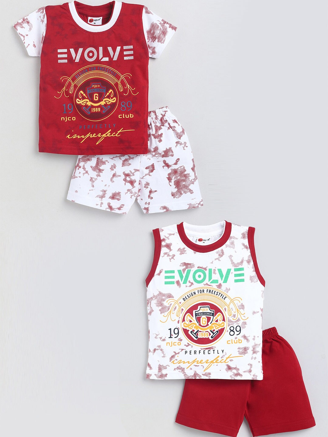 

Mars Infiniti Boys Pack Of 2 Printed Pure Cotton T-shirt with Shorts, Maroon