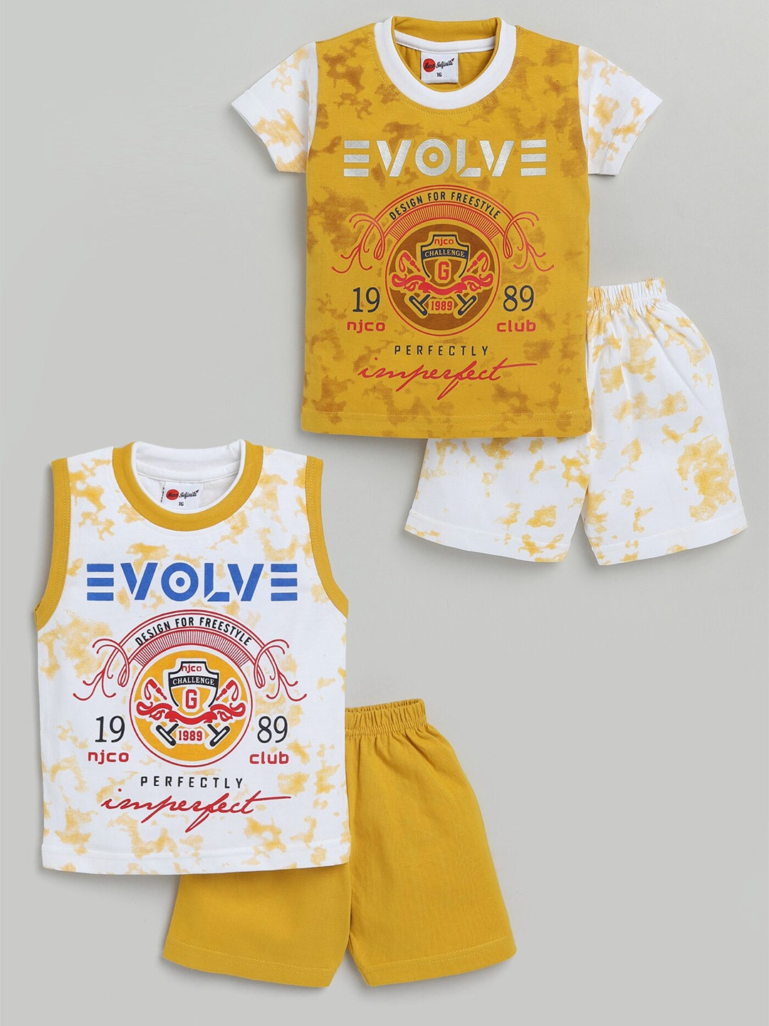 

Mars Infiniti Boys Pack Of 2 Printed Pure Cotton T-shirt with Shorts, Gold