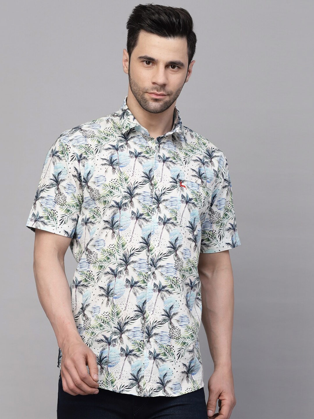 

VALBONE Classic Tropical Printed Casual Shirt, Beige