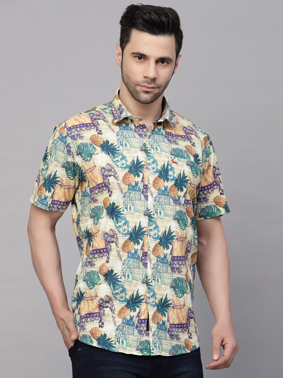 

VALBONE Classic Ethnic Motifs Printed Casual Shirt, Beige