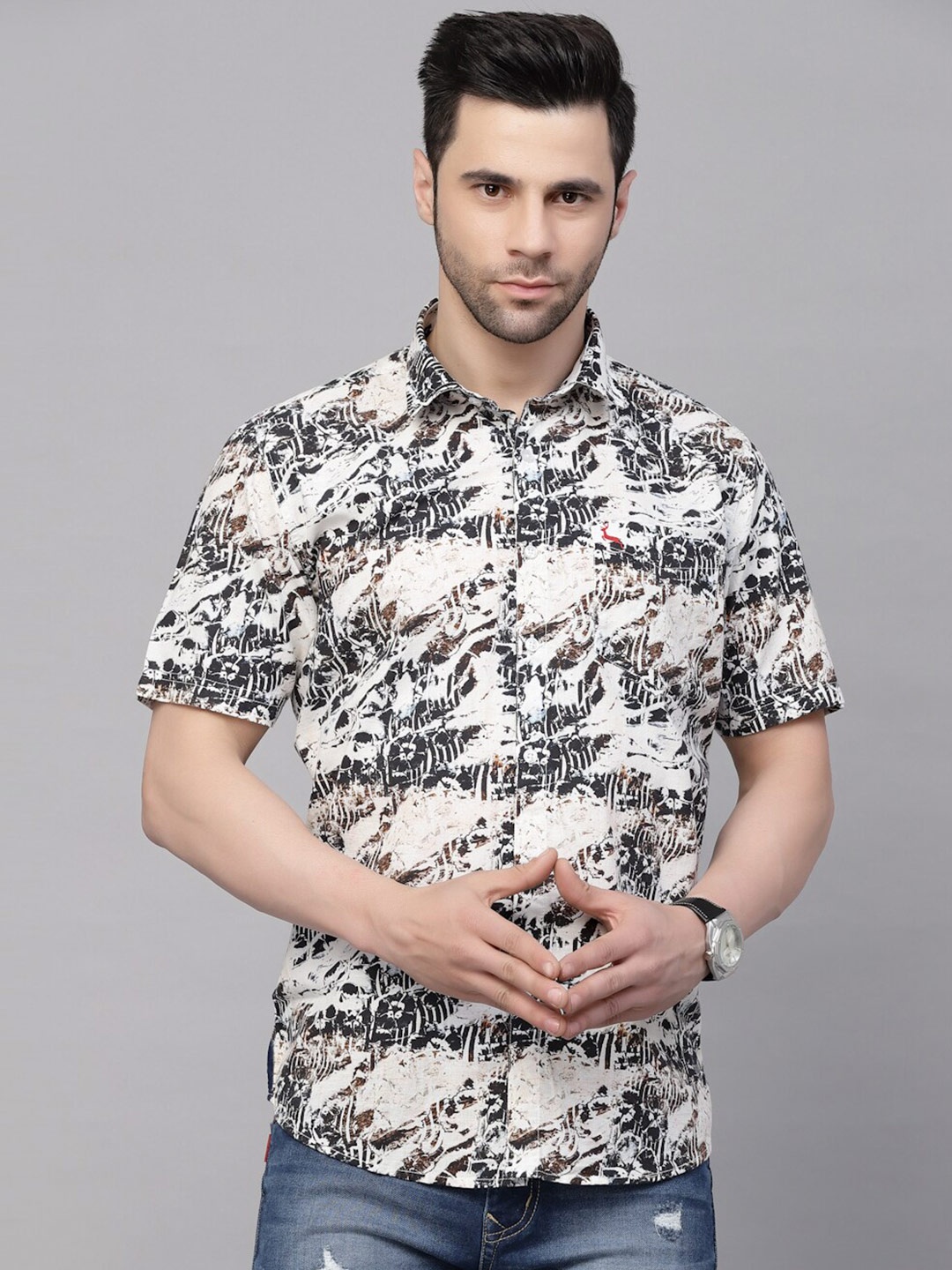 

VALBONE Classic Abstract Printed Casual Pure Cotton Shirt, Off white