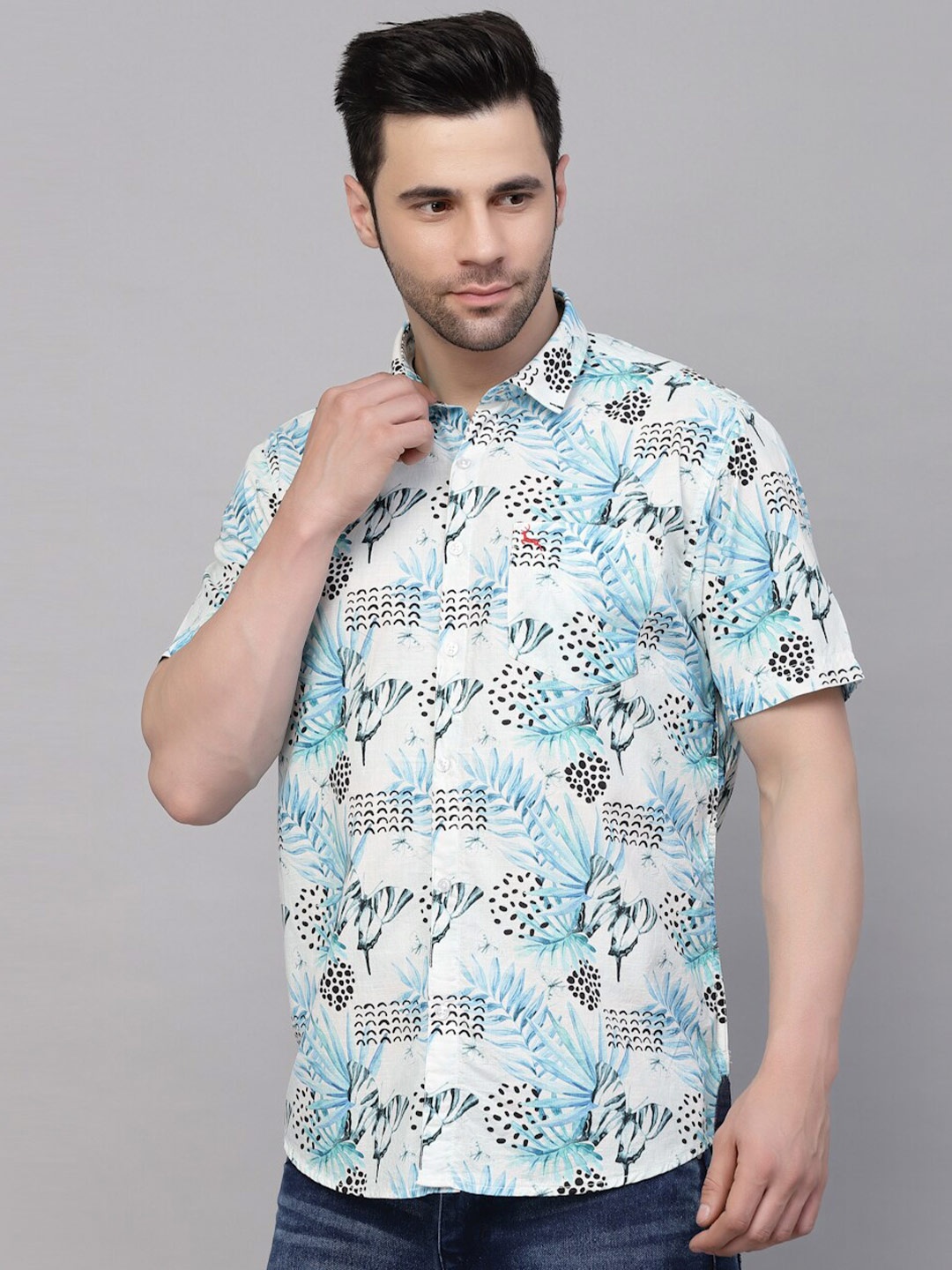 

VALBONE Classic Floral Printed Pure Cotton Casual Shirt, White